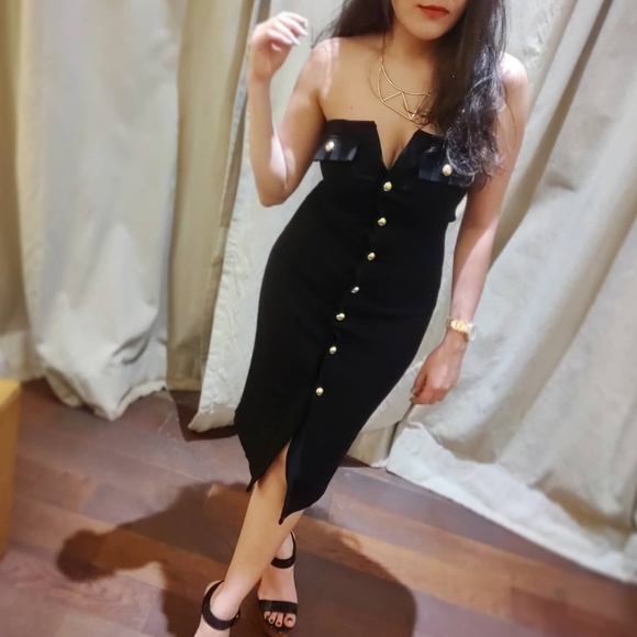 Black strapless midi dress - Picture 2 of 3